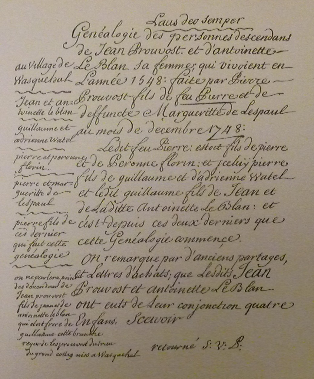 Genealogie-Pierre-Prouvost-Laus-Deo-Semper-1748